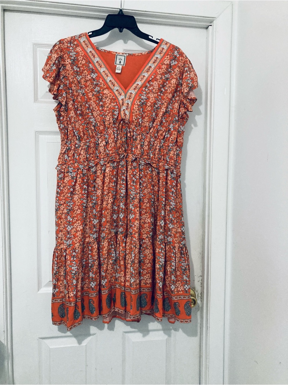 Orange Floral V-Neck Boho Dress